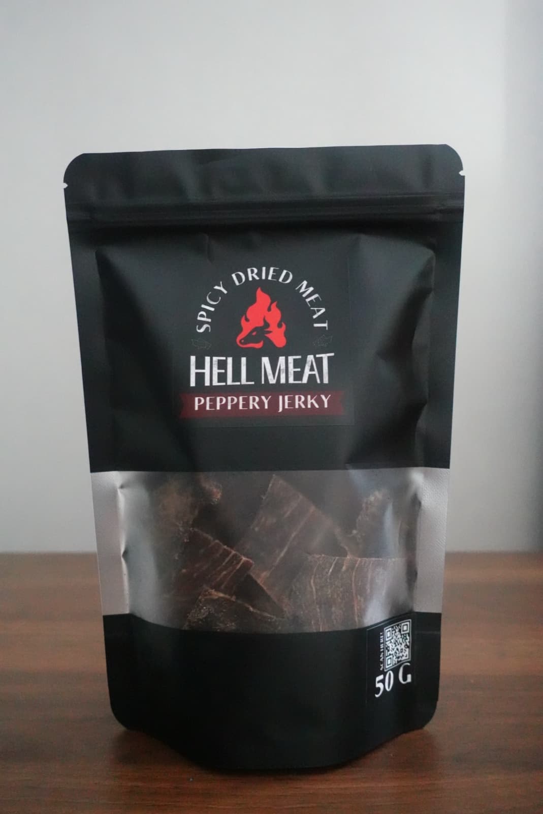 ซอง Hell Meat Peppery Jerky 50 กรัม ด้านหน้า
